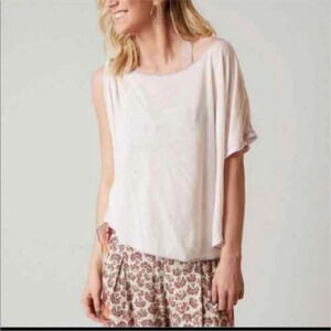Free People We The Free Pluto Asymmetrical One Sleeve Linen Blend Tee - Medium